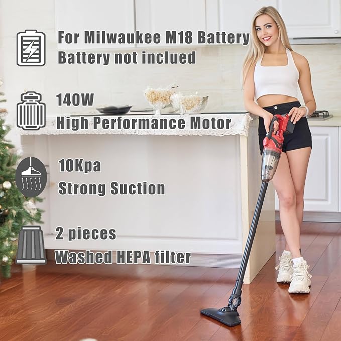 Cordless Vacuum Cleaner for Milwaukee M18 Battery, Wireless Handheld Power - Image 3