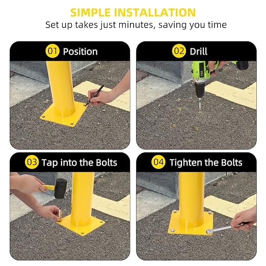 Safety Bollard 2 Packs, 42 Inch Height Steel Post, 4.5 Inch Diameter Parking - Image 5