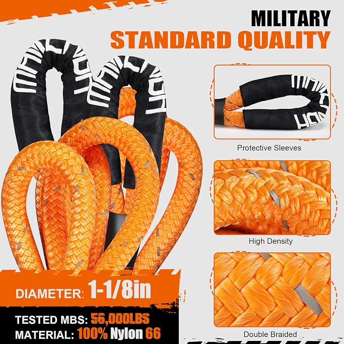 MAIKEHIGH 1-1/8" x 30ft Kinetic Tow Rope, Heavy Duty Recovery Rope - Image 3