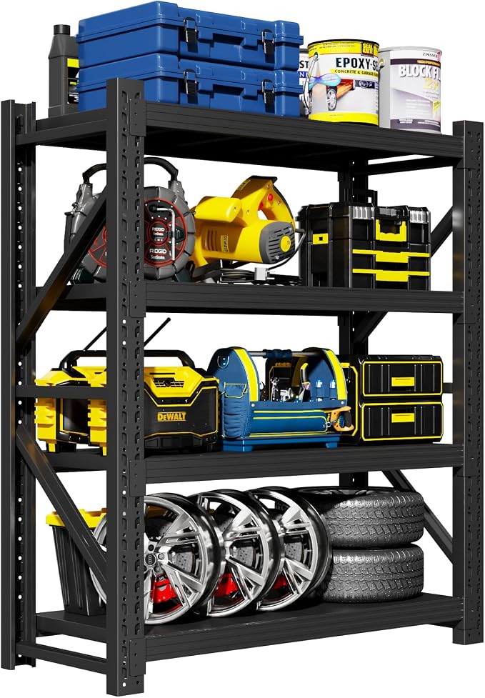 Garage Shelving Unit, 4 Tier Heavy Duty Racks, Easy Assembly, Metal Racks by Pokoke