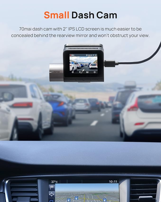 70mai 2.7K Dash Cam Front and Rear A500S, Dual Dash Camera - Image 3