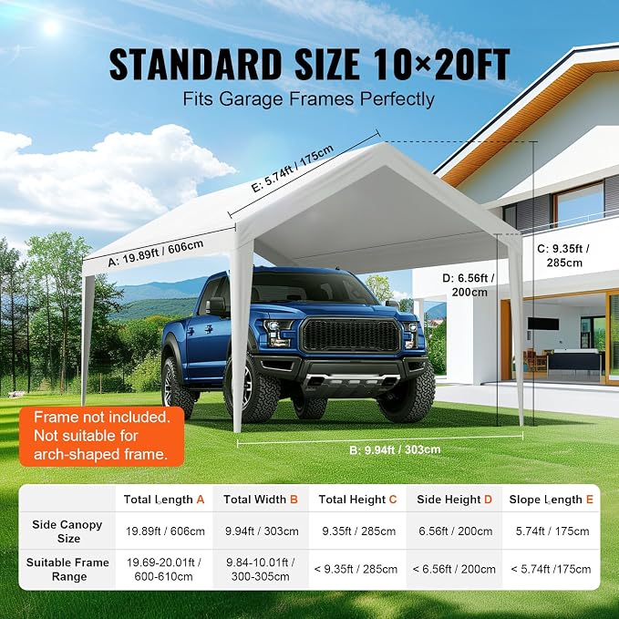 VEVOR Carport Replacement Canopy Cover 10 x 20 ft, Garage Top Tent Shelter Tarp - Image 5