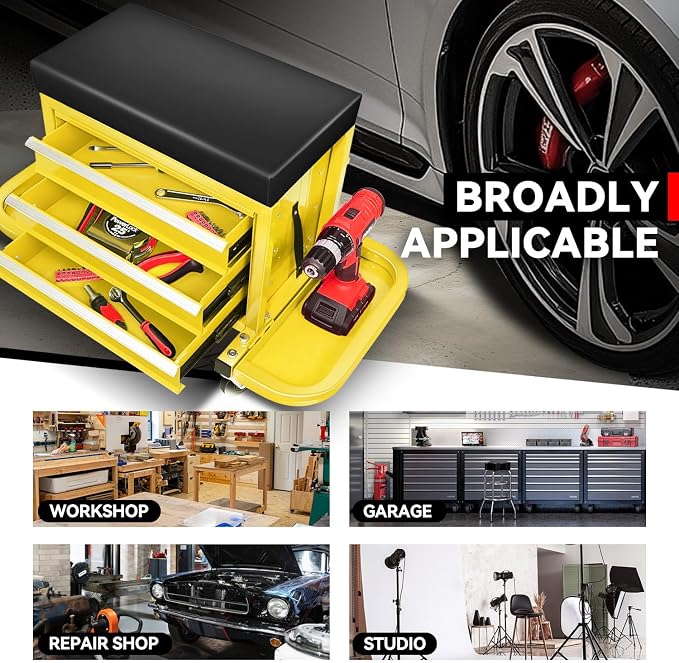 Auto Dynasty 3-Drawer Mechanic Rolling Seat, 350 LBS Capacity Roller Garage - Image 5