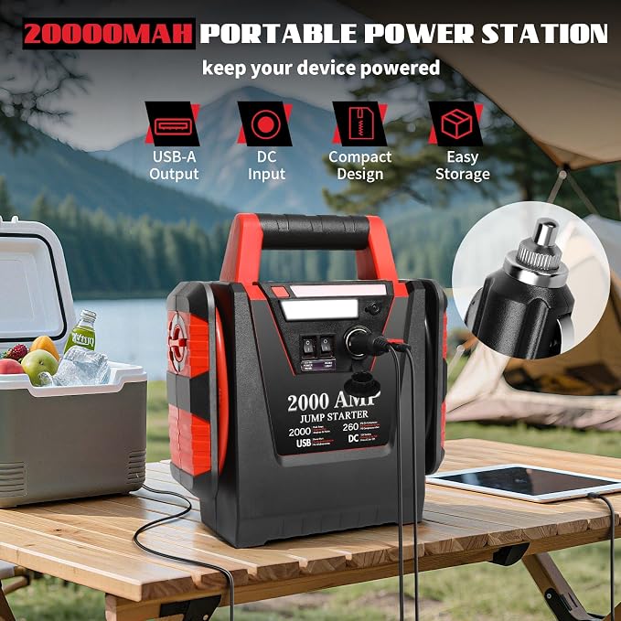 2000A Jump Starter with Air Compressor, Car Battery Jumper Starter 260 PSI Tire - Image 4
