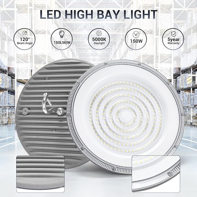 10 Pack 150W UFO Led High Bay Light, 5000K Daylight Commercial Bay Lighting - Image 5