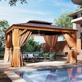 Aoxun 10' x 12' Hardtop Gazebo, Wooden Finish Coated Aluminum Frame Canopy by Aoxun
