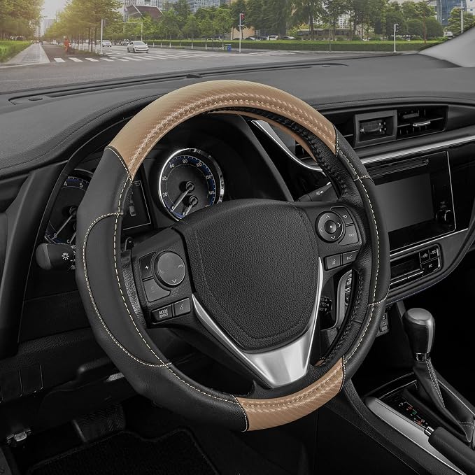 Motor Trend GripDrive Carbon Fiber Steering Wheel Cover, Non-Slip Sporty Racing by MotorTrend