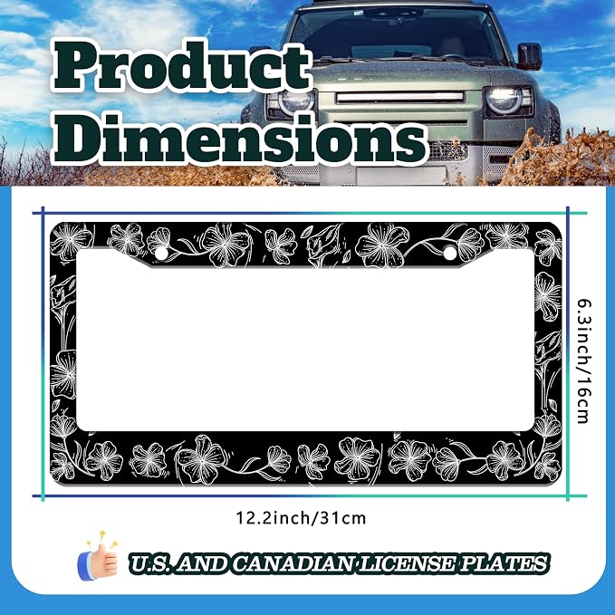 Black and White Line Drawing Flowers License Plate Frame Beautiful Floar - Image 3