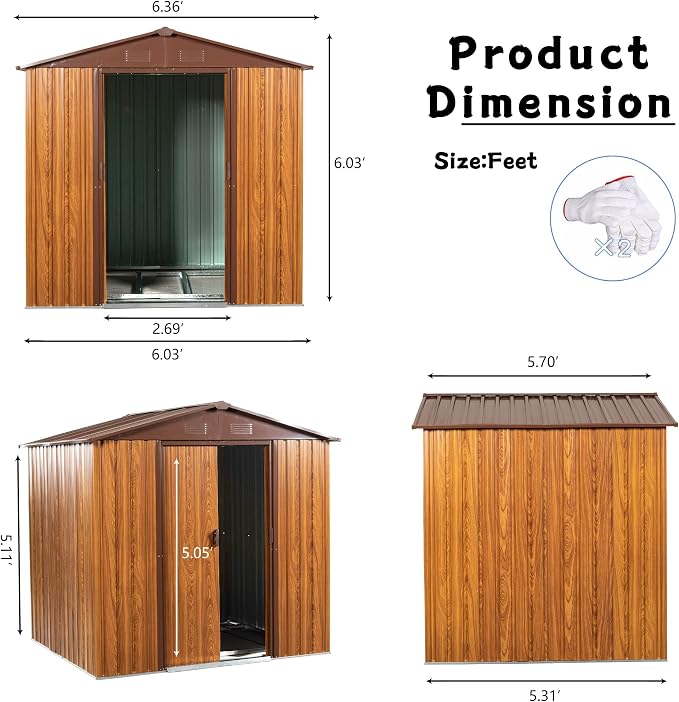 6x6 FT Outdoor Storage Shed, Metal Garden Shed - Image 8