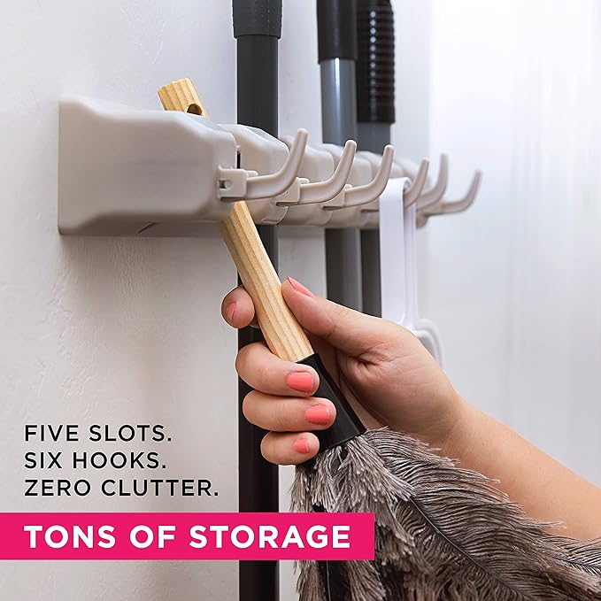 Broom Holder Wall Mount and Garden Tool Organizer, Closet Storage, Kitchen Rack - Image 2
