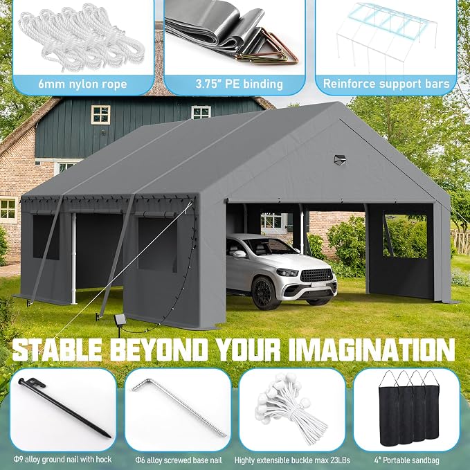 20x20 Carport, Heavy Duty Carport Canopy Garage - Image 3