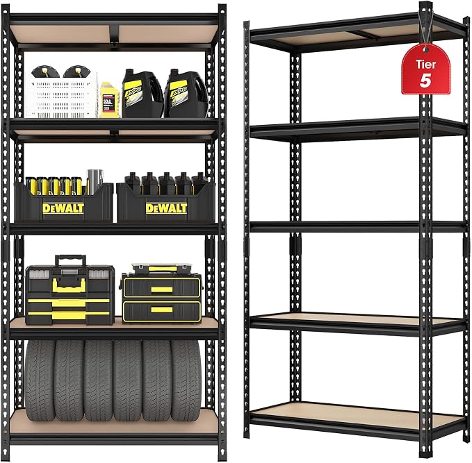 2 Pack 5 Tier Garage Shelving Unit, Adjustable Garage Storage Utility Rack by Unknown