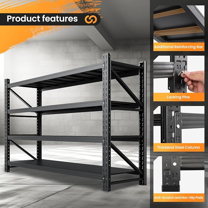 75” W Heavy Duty Metal Shelf, 8000LBS Metal Garage Shelving Units, 4 Tier - Image 7