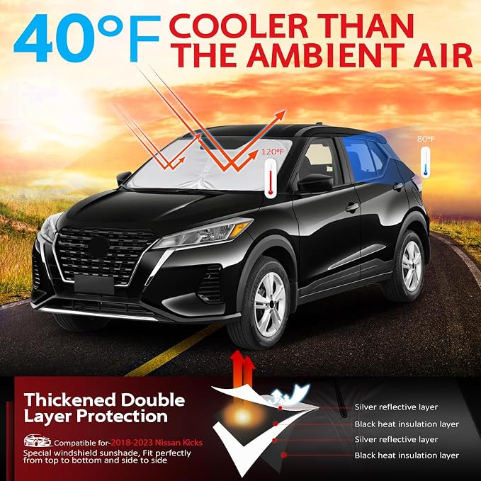 KAYZT Windshield Sun Shade for 2018-2024 Nissan Kicks Foldable Sunshade Front - Image 2