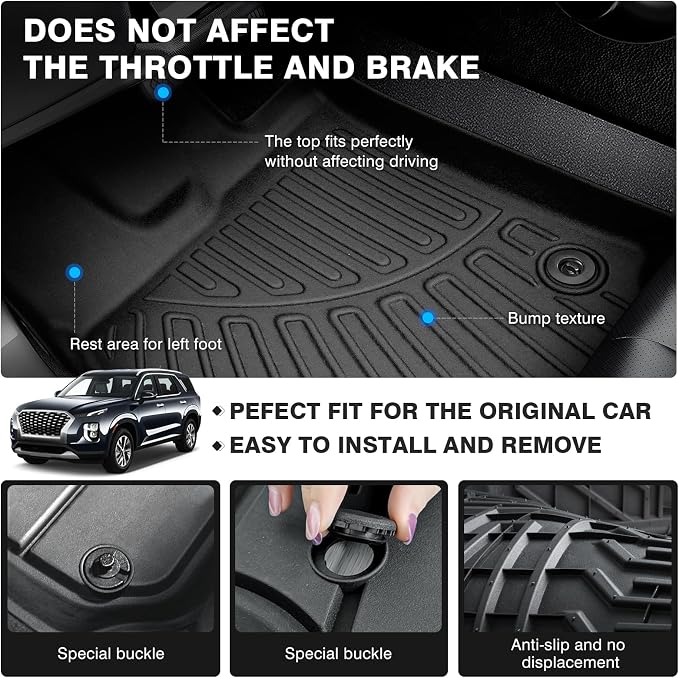 Powerty Floor Mats for 2020-2024 2025 Hyundai Palisade Accessories All Weather - Image 4