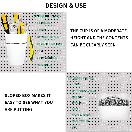 6 Sets Pegboard Bins Cups with Hooks Loops, Pegboard Hooks Assortment, Hooks - Image 2