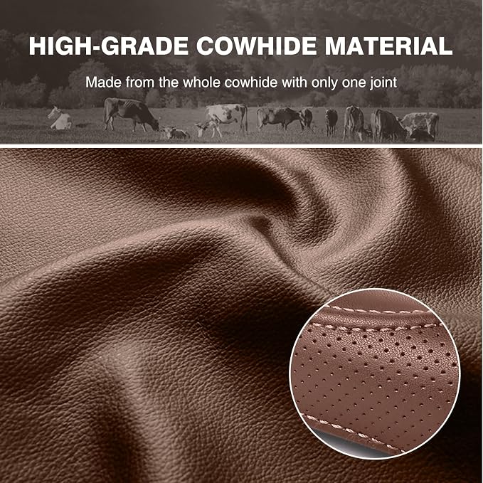 High-Grade Brown Genuine Leather Steering Wheel Cover - Image 3