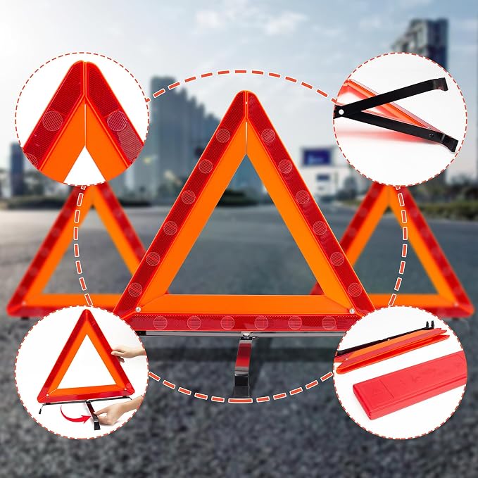 AYKRM 3Pack Car Warning Triangle Heavy Reflective Warning Road Safety Triangle - Image 5