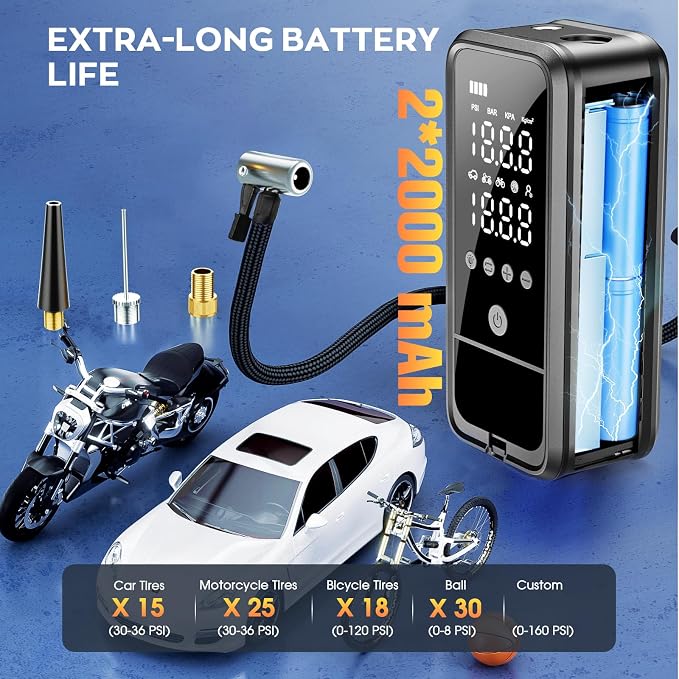 Tire Inflator Portable Air Compressor, 160 PSI Air Pump - Image 4