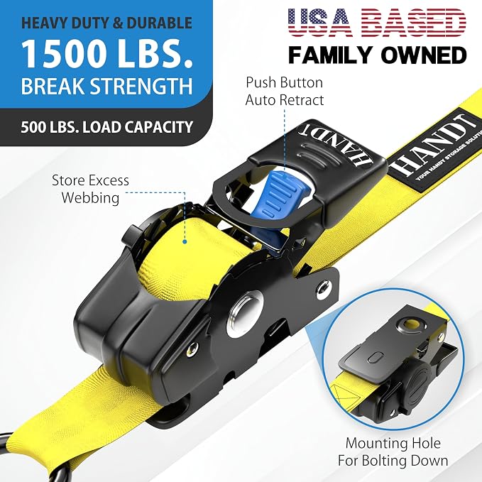 HandT USA Based Retractable Ratchet Straps 1in x 6ft - Image 2