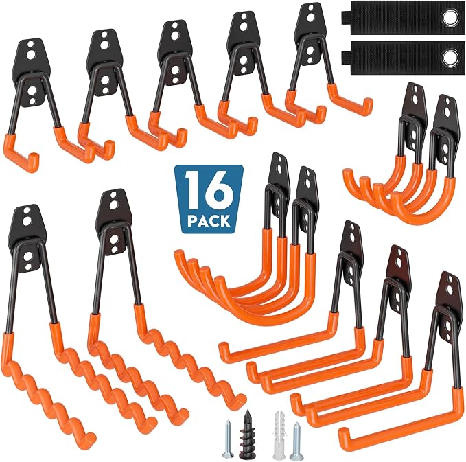 BONTEC 16 Pack Heavy Duty Garage Hooks, Steel Wall Mount by BONTEC