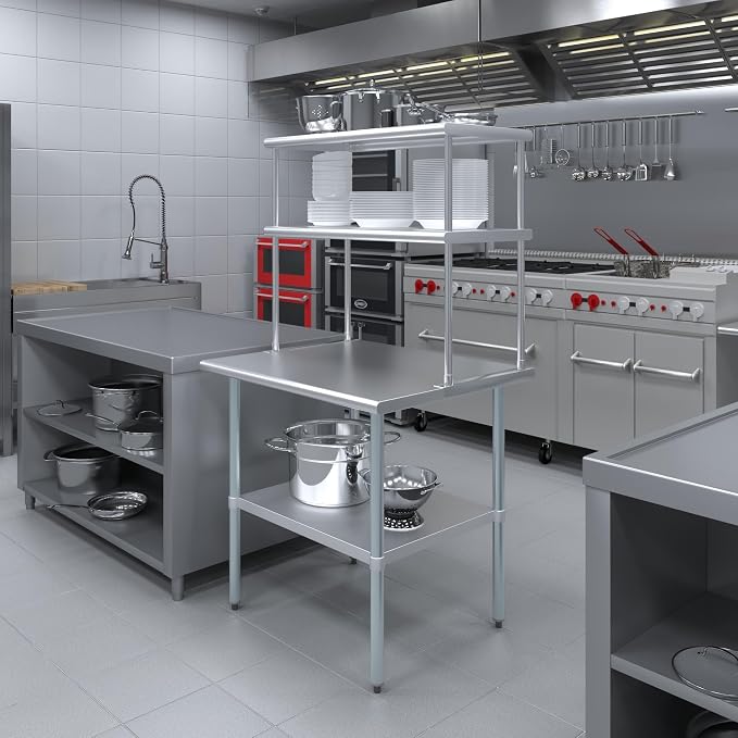 Amgood Stainless Steel Work Table Double Tier Overshelf | Metal Kitchen Prep - Image 4