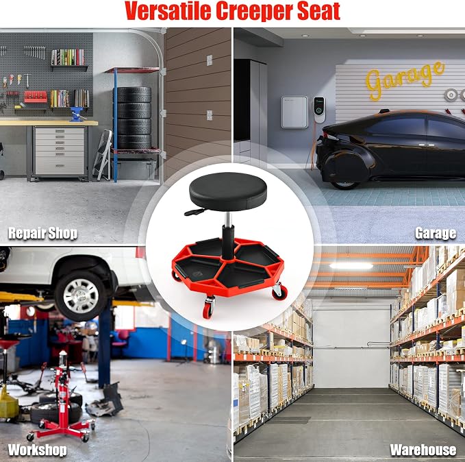 IRONMAX Rolling Mechanic Stool, Adjustable Shop Stool Creeper Seat - Image 8