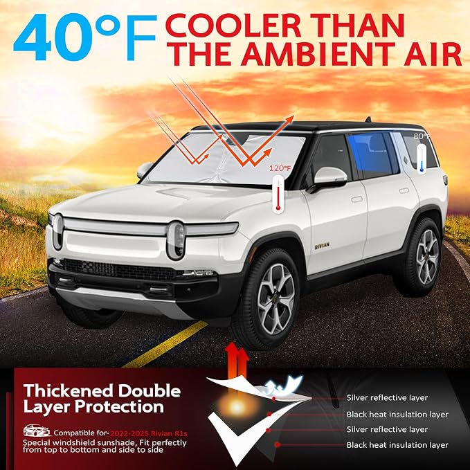 KAYZT Windshield Sun Shade for 2022-2025 2026 Rivian R1S Foldable Sunshade - Image 2