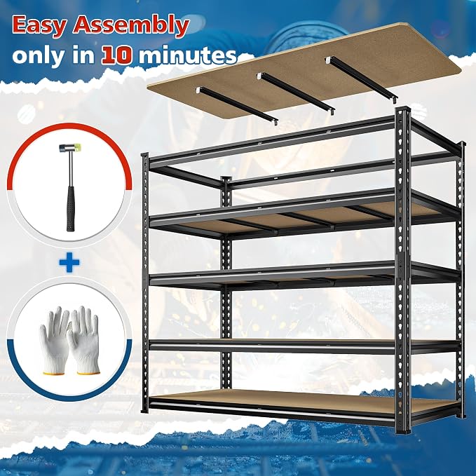 55" W Storage Shelves, 2550LBS Garage Shelving Heavy Duty, 5-Tier Heavy Duty - Image 7