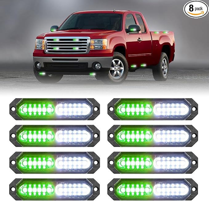 HLauto 1200T Emergency Strobe Grille Lights: 8pcs 12 LED Sync Feature Safety by HLauto
