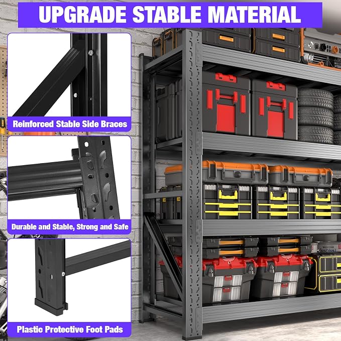 Metal Garage Shelving Heavy Duty, 4-Tier Adjustable Wire Storage Garage Shelves - Image 4