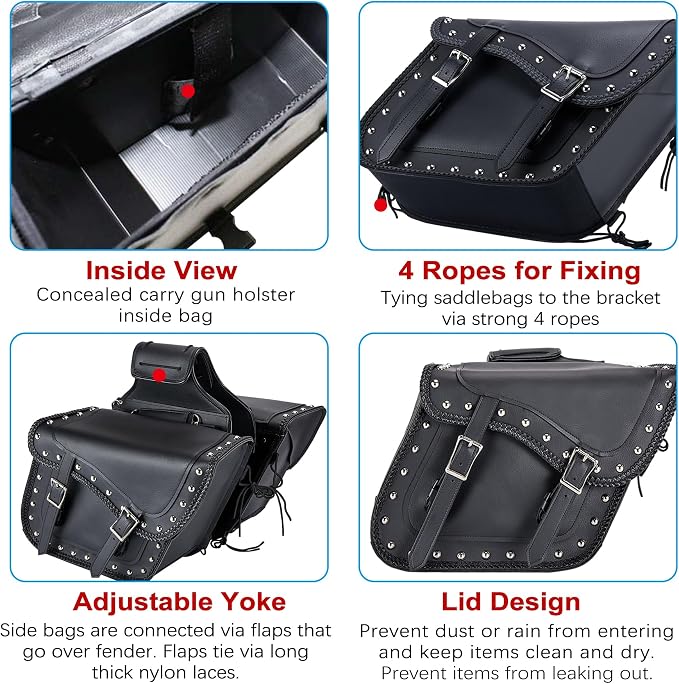 Dream Apparel Naked Cowhide Leather Motorcycle Saddle Bags Studded Throw Over - Image 5