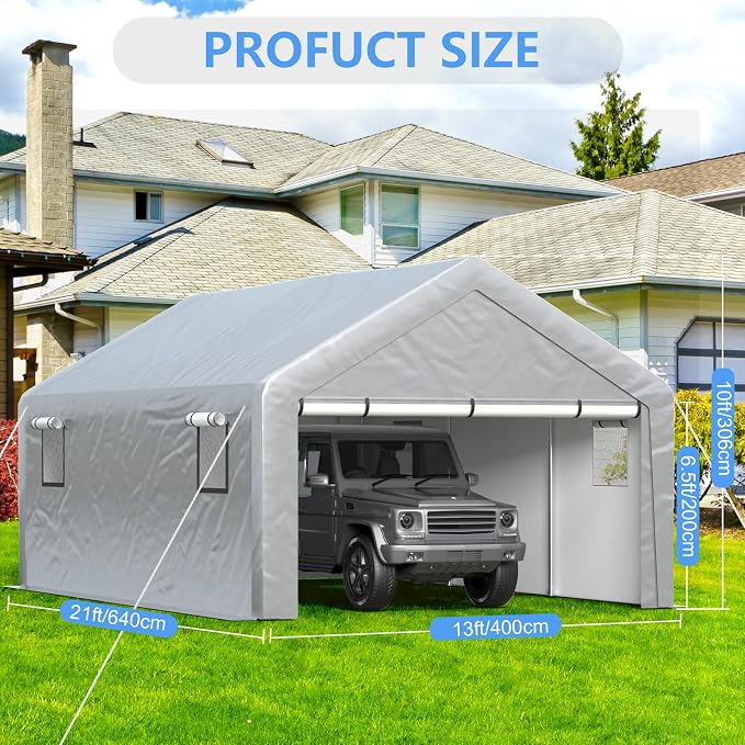 Carport 13x21ft Heavy Duty Large Outdoor Storage Shed - Image 2