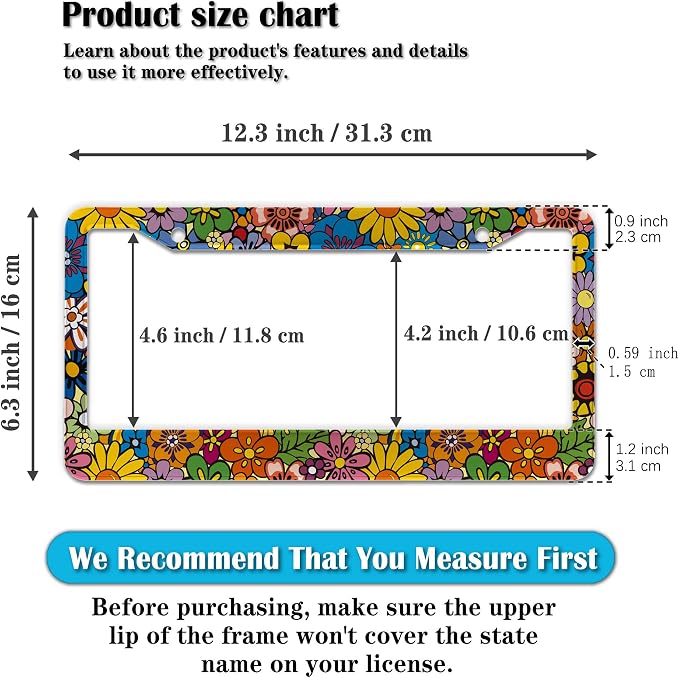 License Plate Frames Multicolor Car Plate Frames Abstract Hippie Flowers - Image 2
