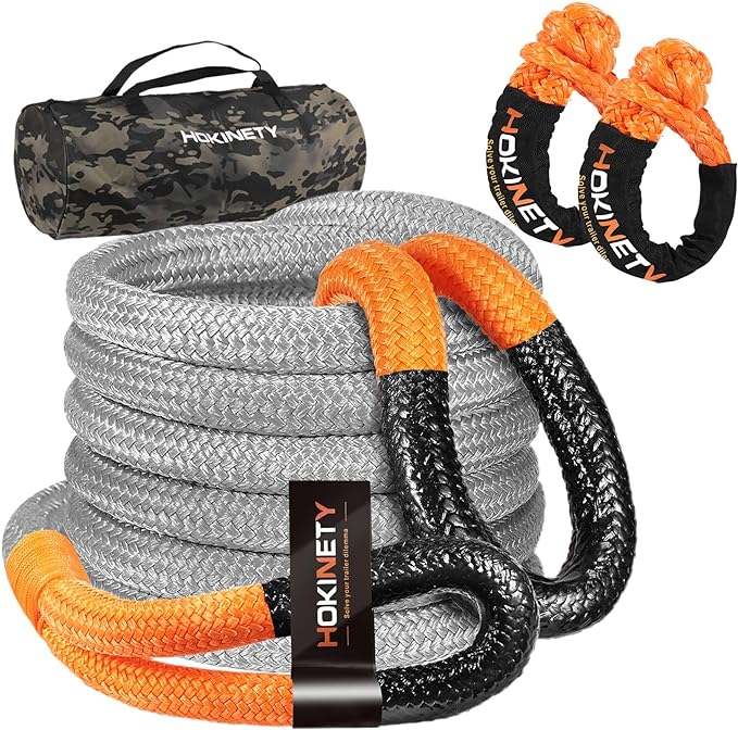 Kinetic Recovery Tow Rope: 1-1/8" x 30ft 48000LBS Snatch Strap by HOKINETY