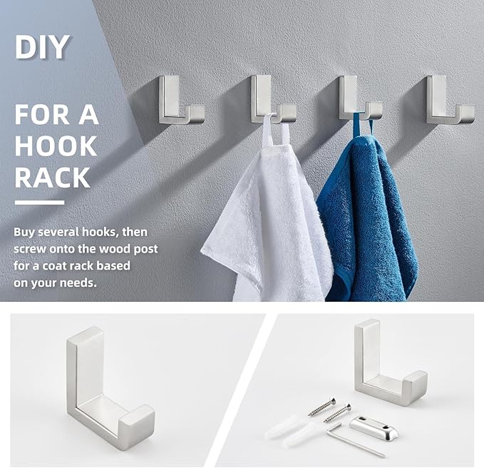 Angle Simple Towel Hook for Bathroom, SUS 304 Stainless Steel Shower Robe Coat - Image 6