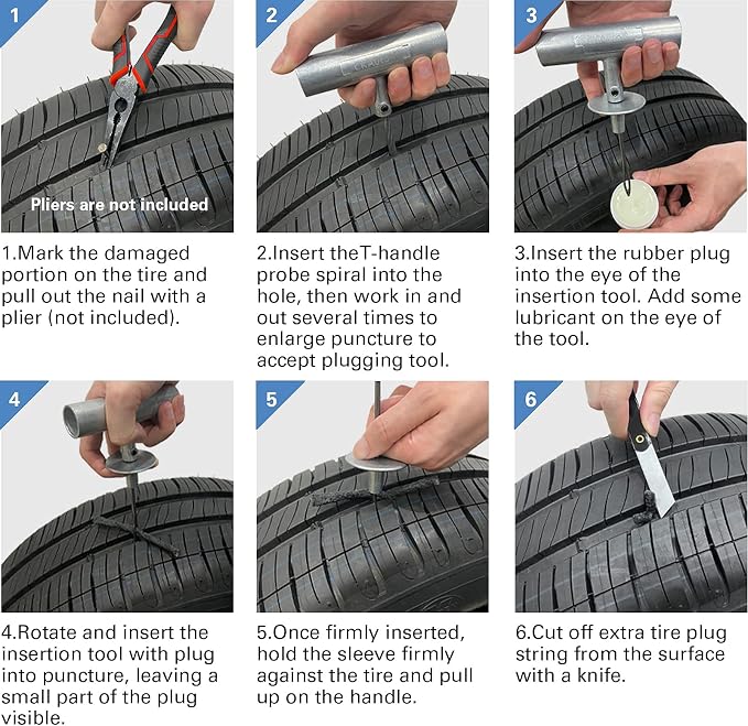 CKAuto Universal Tire Repair Kit, Heavy Duty Car Emergency Tool Kit - Image 5