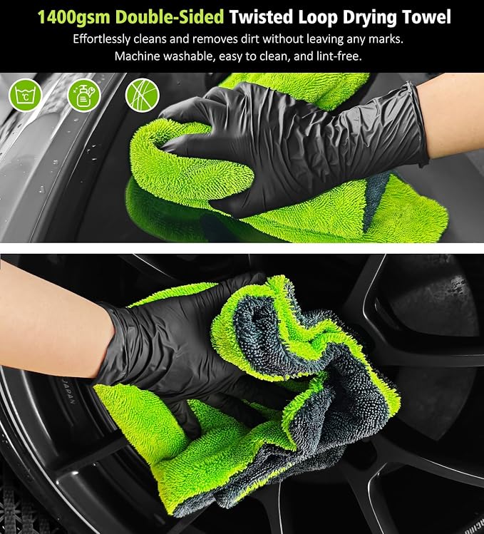 2-Pack Car Drying Towels, 1400 GSM High Absorbent Edgeless Streak Free Car Wash - Image 2