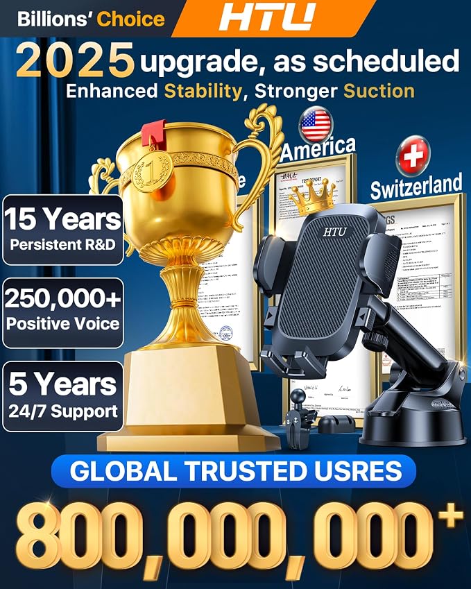 HTU 2025 Upgraded Car Phone Holder 【Safety Certs & No Smell】 Cell Phone Holder - Image 2