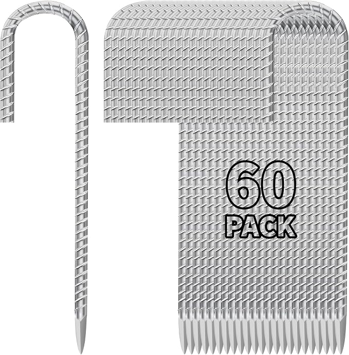 12 Inch Ground Stakes Heavy Duty J Hook 60-Pack Metal Spikes Galvanized Ground by Besitu