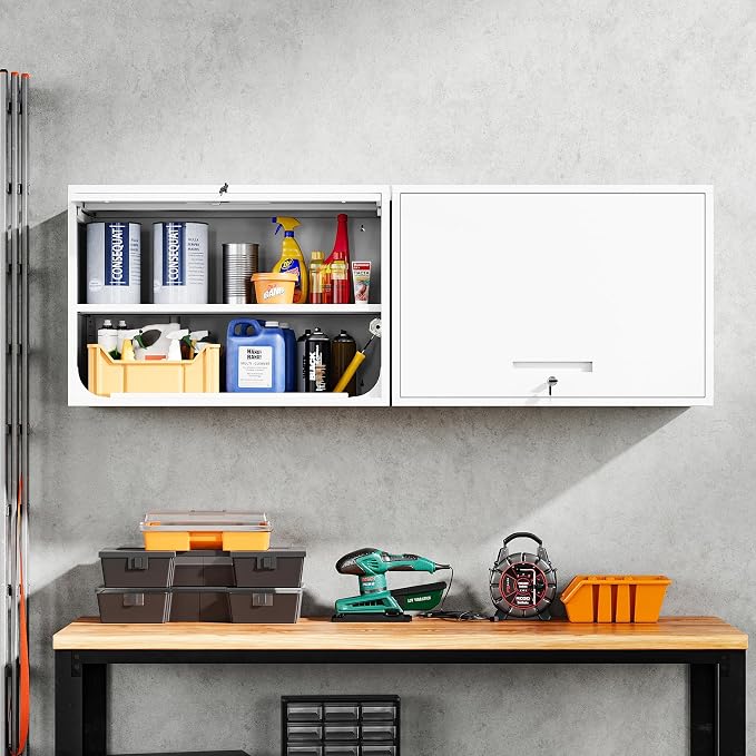Yizosh Metal Wall Cabinet with Doors and Shelves, Floating Storage Unit - Image 2