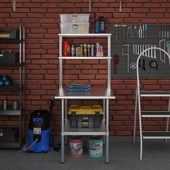 Amgood Stainless Steel Work Table Double Tier Overshelf | Metal Kitchen Prep - Image 7