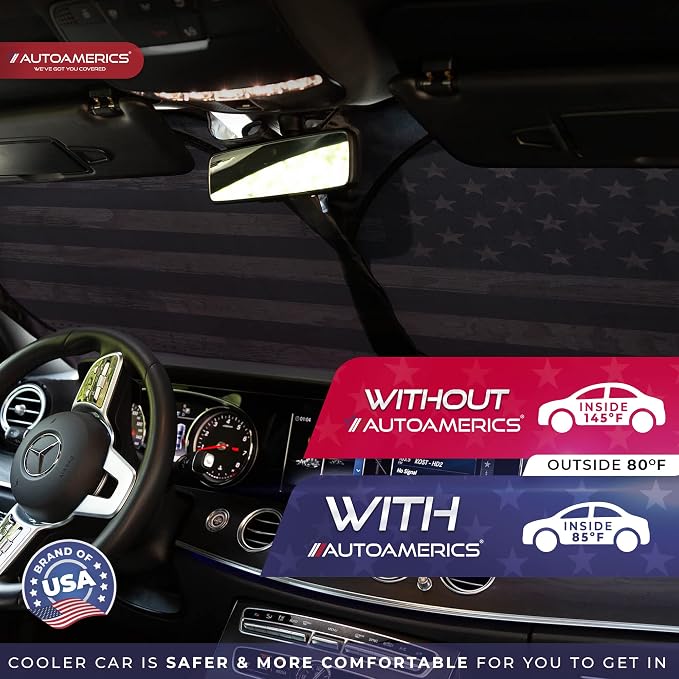 Autoamerics 1-Piece Windshield Sun Shade Brown Camo American Flag USA Design - Image 7