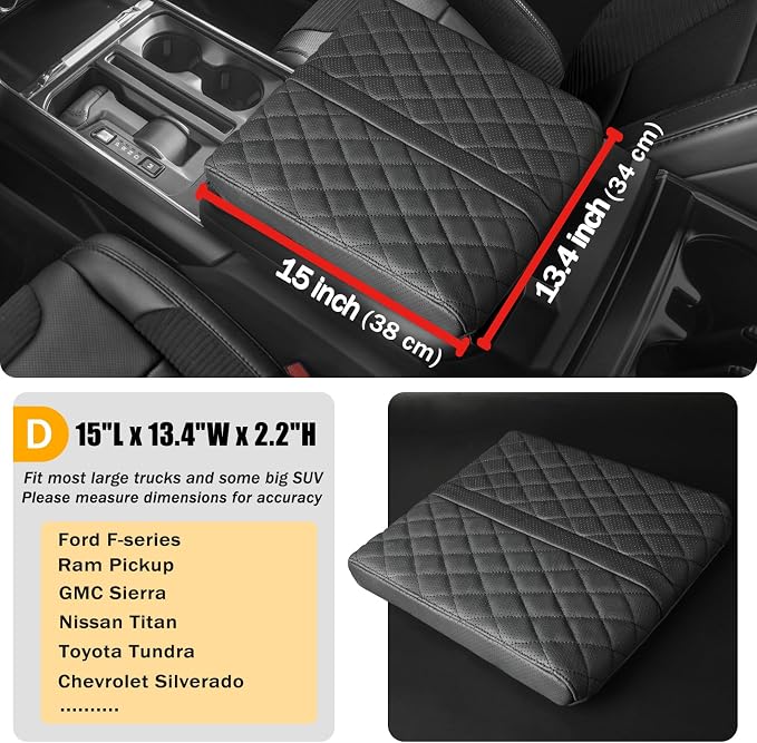 Car Center Console Cover pad Genuine Cowhide Leather, Full size SUV truck arm - Image 3