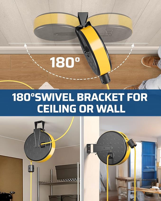 DEWENWILS 30 Ft Retractable Extension Cord Reel, Ceiling/Wall Mount 16/3 Gauge - Image 4
