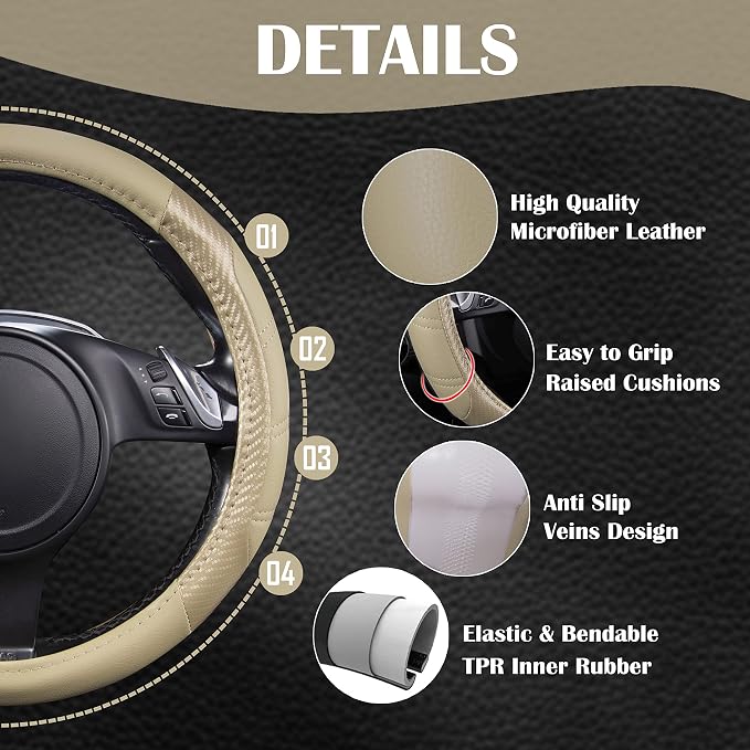 CAR PASS Line Rider Microfiber Leather Sporty Steering Wheel Cover Universal - Image 4