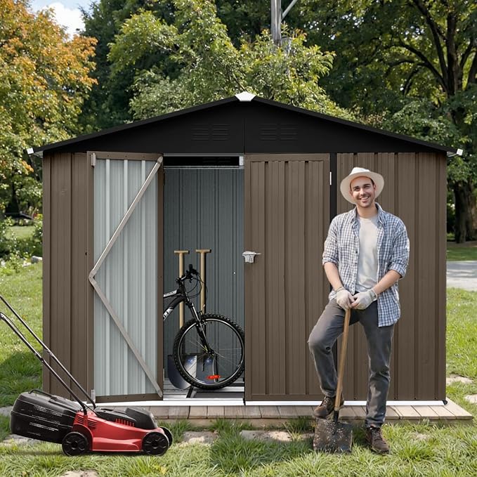 8 x 6 FT Outdoor Storage Metal Shed, Bike Garden Tool Shed - Image 2