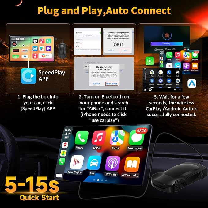 4-in-1 Carplay Ai Box, Wireless CarPlay & Android Auto Adapter, Compatible - Image 8