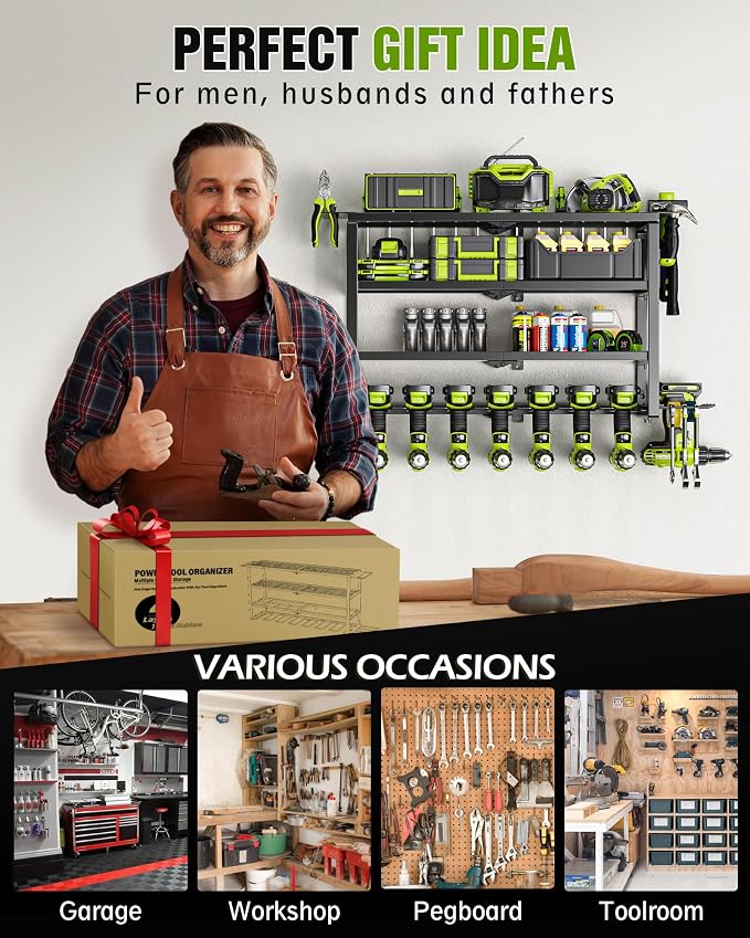 MAXIFFE 4 Layer Power Tool Organizer Wall Mount, Heavy Duty Metal Cordless Tool - Image 7