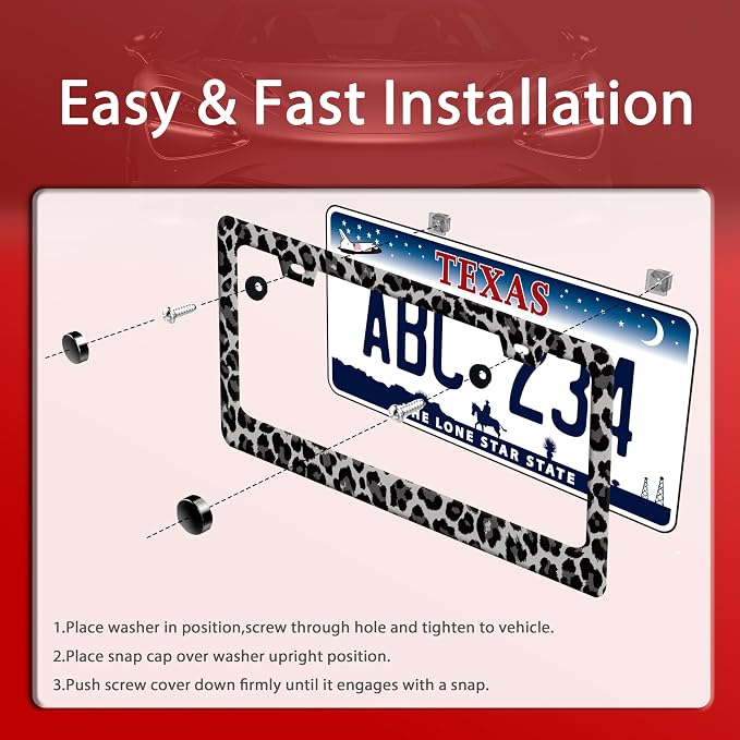 Black Gray Leopard Print License Plate Frame Beautiful Cheetah Print License - Image 3